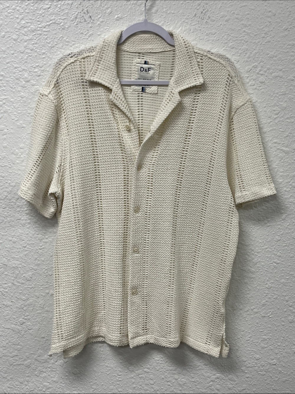 Denim & Flower Cream Open-Knit Short Sleeve Button Down Shirt NWOT